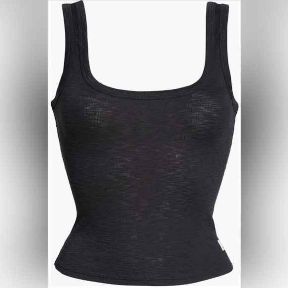 Vuori Sunrise Crop Tank Black VW1013 Square Neck Ribbed Stretch Top XL - Picture 2 of 7